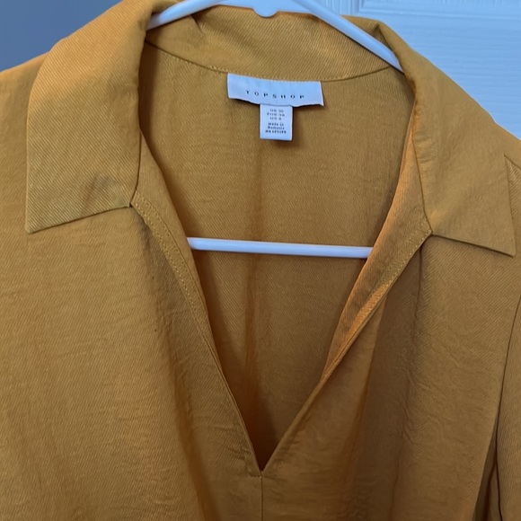 TOPSHOP mustard Belted Wrap Top Plunge Neck Size 6 S - Picture 3 of 5